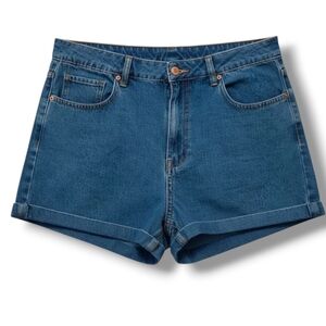 Forever 21 Women’s Blue Denim Shorts with Rainbow Embroidered Back Pocket